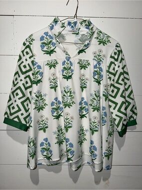 Cherry Betty Floral Mixed Print Mock Neck Blouse Top Size Small